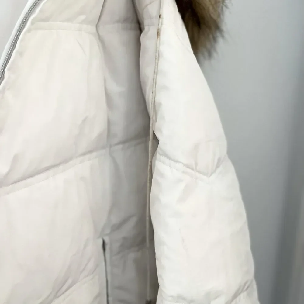 Giacca Puffer Jacket Winter Fur Lining White Brown Warm Coat Snow Jacket Size L‍ - Picture 4 of 9